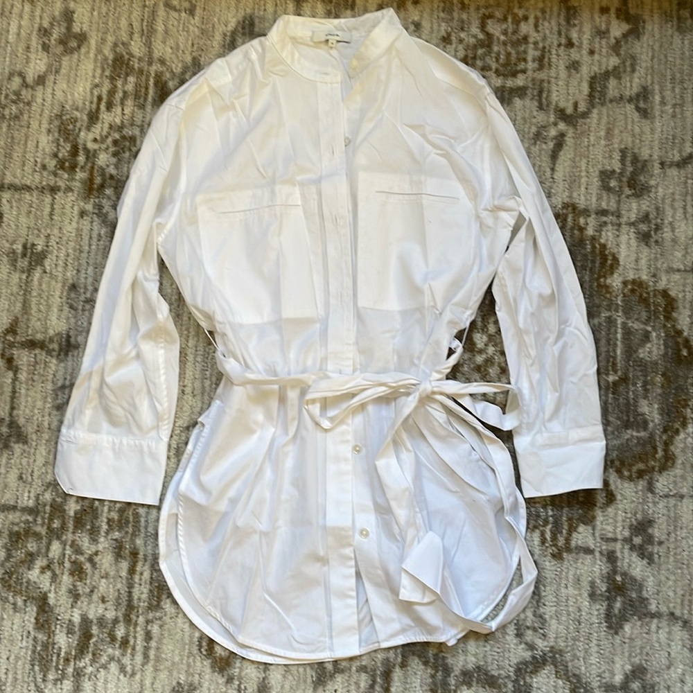 Vince (size: Xs) white button down collarless long shirt for women